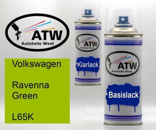 Volkswagen, Ravenna Green, L65K: 400ml Sprühdose + 400ml Klarlack - Set, von ATW Autoteile West.